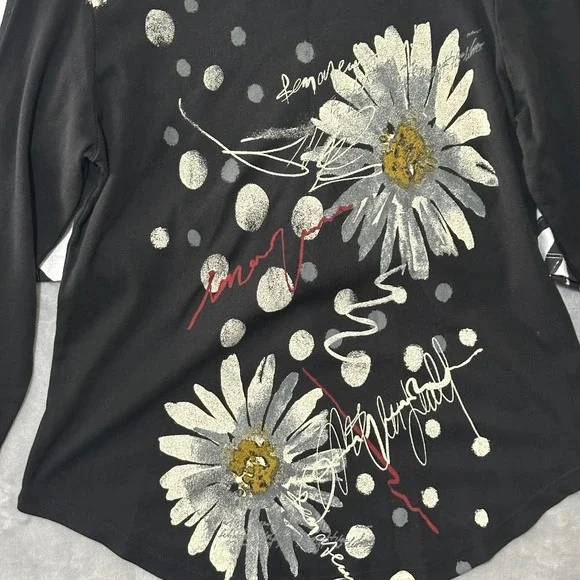 Lot of 2 - Jess & Jane Abstract Geometric 3/4 Sleeve Tops Black White Abstract S - Picture 2 of 15